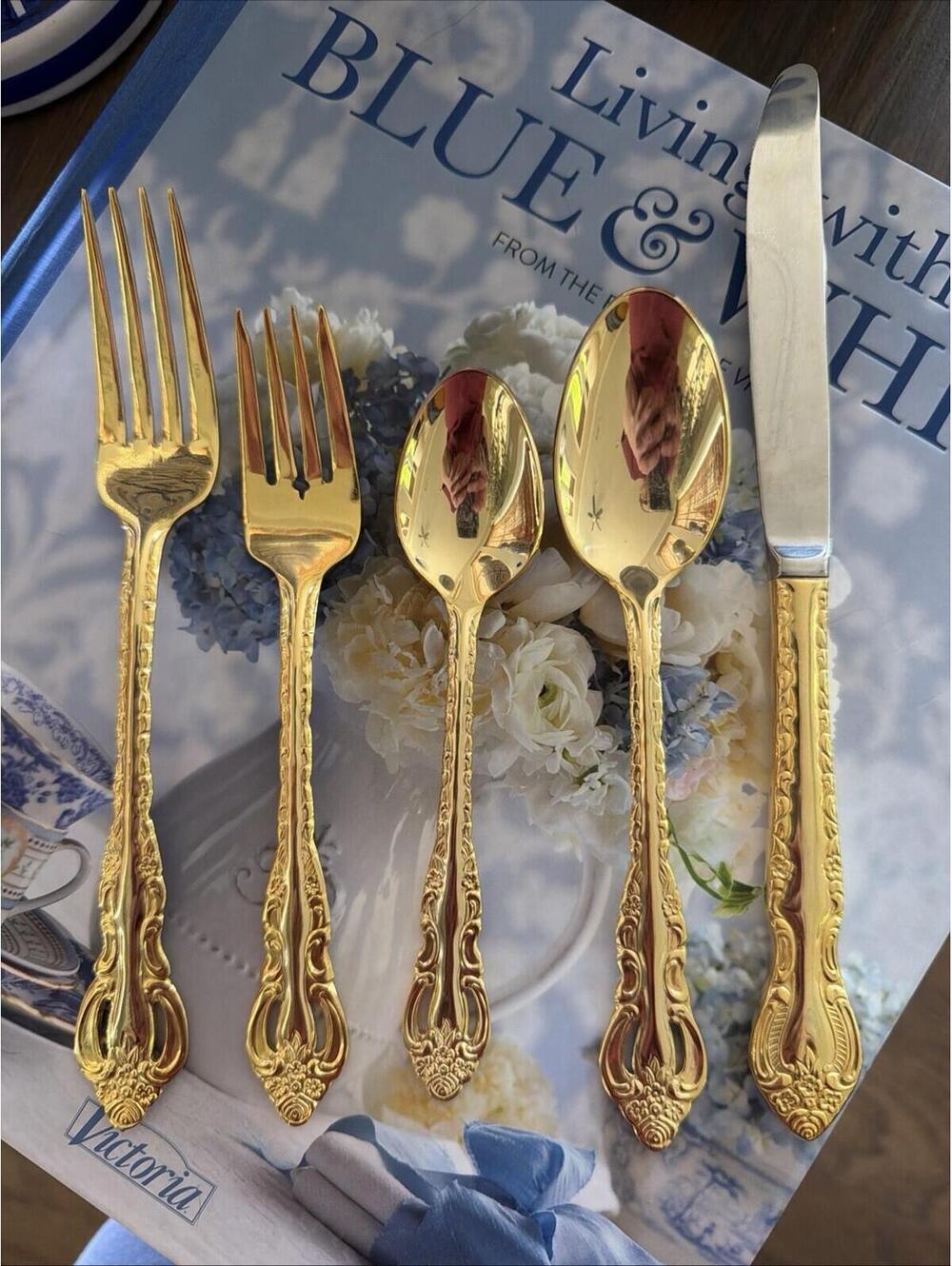Wallace Silver “Countess” Gold Flatware Set – Service for 8 - 40 Pieces